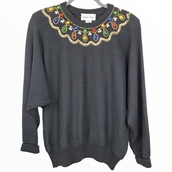 Vintage knit sweater Ugly Christmas Holiday string of lights bling - Picture 1 of 15